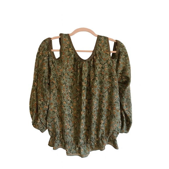 Max Studio Cold Shoulder Boho Floral Peasant Blouse – Size Large - Picture 1 of 4